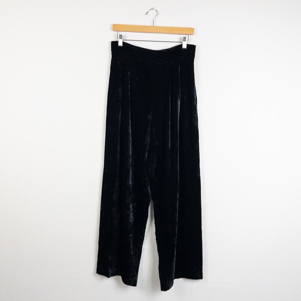 Vintage Niteline Della Roufogali Black Velvet Wide Leg Pants 12 High Rise USA